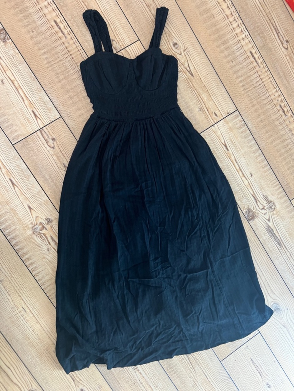 American Eagle Outfitters Black Midi Sundress with Smocked Waist